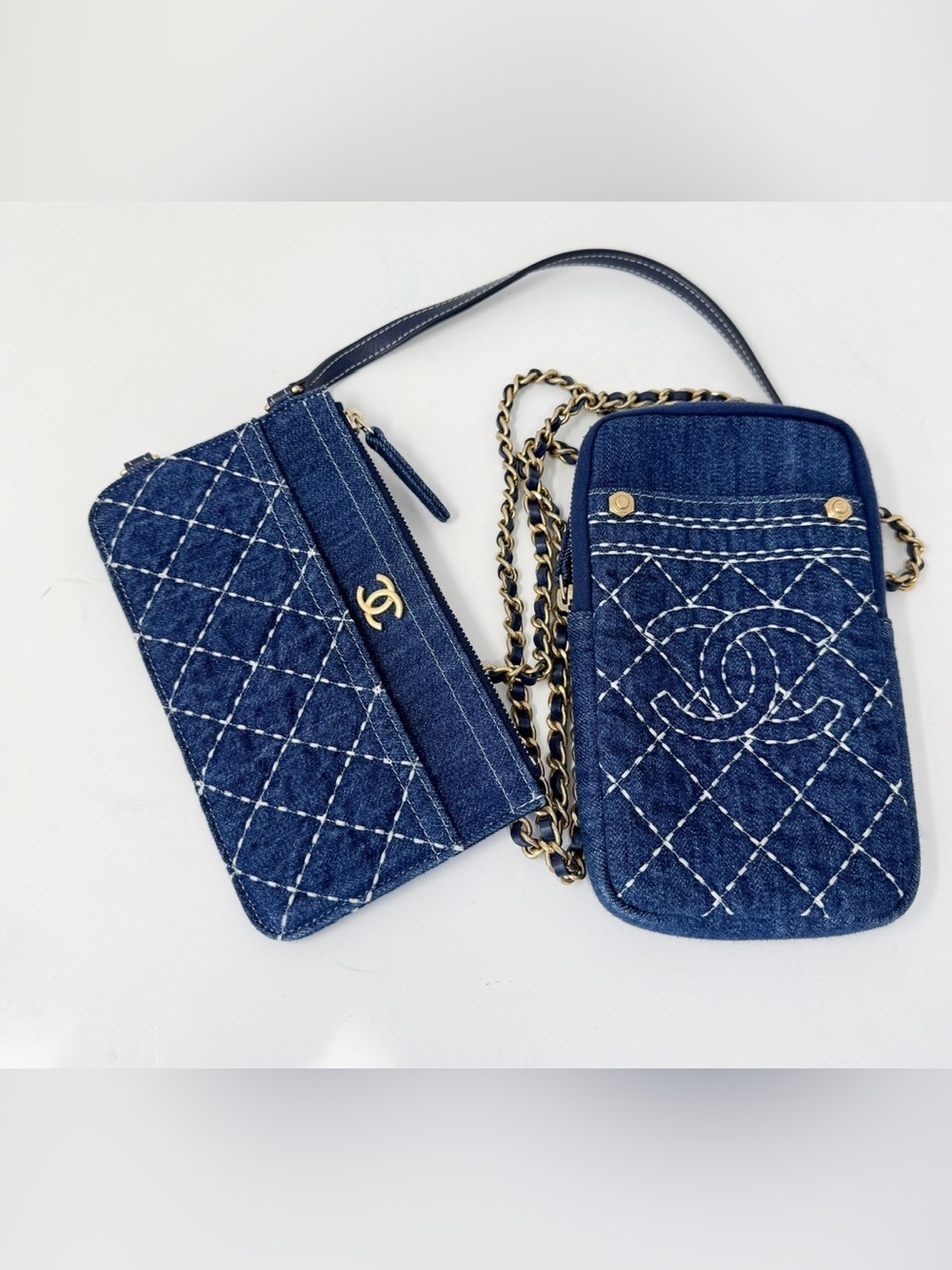 Chanel Denim Quilted Crossbody Phone Case and Wallet Set - Picture 2 of 10